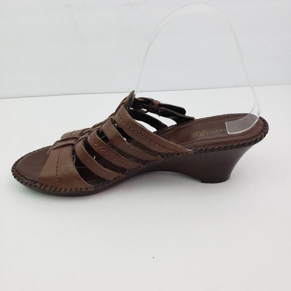 St Johns Bay Carmelita Womens Size 10 Brown Leather Slip On Slide Wedge Sandals - Picture 3 of 10
